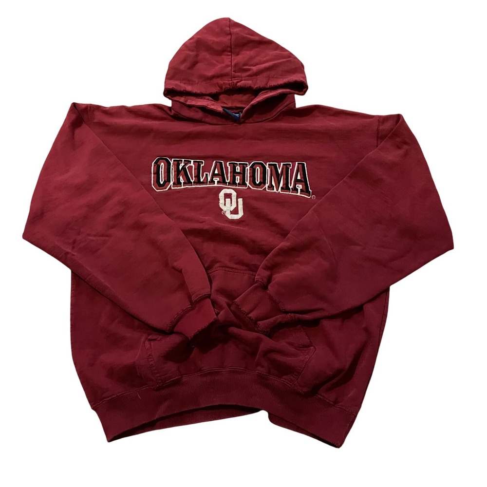 Old Varsity Brand Oklahoma Sooners Hoodie Crimson Red Distressed Mens XL